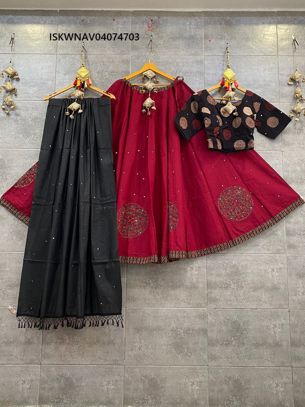 Ajrakh Block Printed Cotton Lehenga With Blouse And Dupatta-ISKWNAV090 |  Ishaanya Fashion