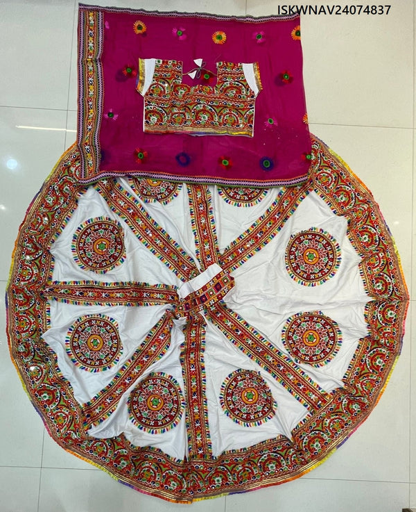 Embroidered Cotton Lehenga With Blouse And Chiffon Dupatta-ISKWNAV24074837