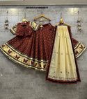 Kalamkari Printed Cotton Lehenga With Blouse And Dupatta-ISKWNAV19084977