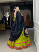 Embroidered Cotton Lehenga With Blouse And Dupatta-ISKWNAV22084992