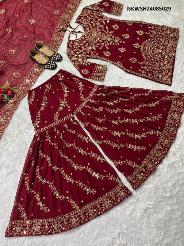Embordered Georgette Kurti With Sharara And Butterfly Net Dupatta-ISKWSH24085029