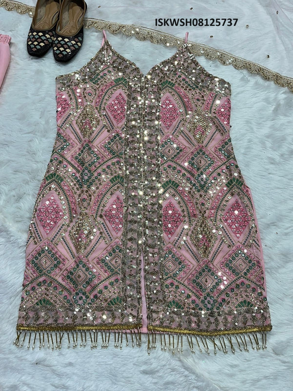 Georgette Kurti Withy Sharara And Butterfly Net Dupatta-ISKWSH08125737