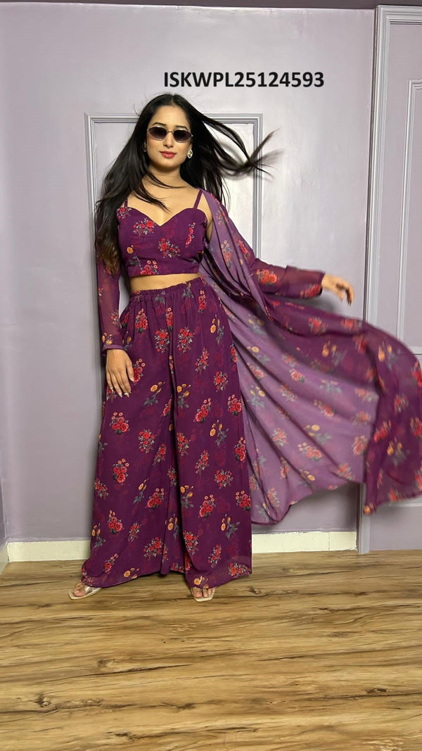 Digital Printed Georgette Palazzo With Top And Shrug-ISKWPL25124593