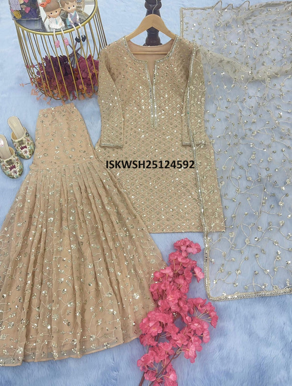 Sequined Georgette Kurti With Sharara And Butterfly Net Dupatta-ISKWSH25124592