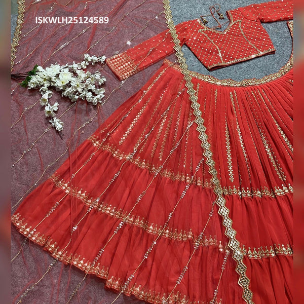 Embroidered Georgette Lehenga With Blouse And Butterfly Net Dupatta-ISKWLH25124589