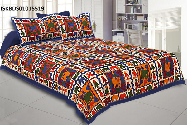 Printed Cotton Bedsheet With Pillow Cover-ISKBDS01015519