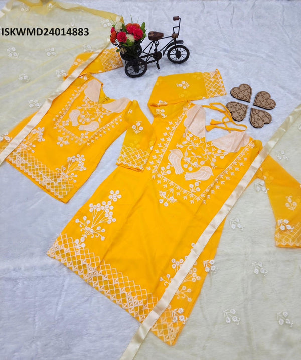 Monther Daughter Georgette Kurti With Sharara And Net Dupatta-ISKWMD24014883