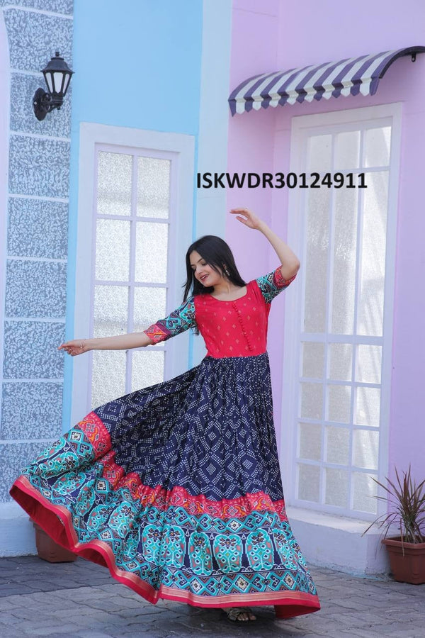 Patola Printed Dola Silk Dress-ISKWDR30014911