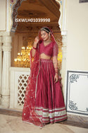 Sequined Cotton Silk Lehenga With Blouse And Organza Dupatta-ISKWLH01039998