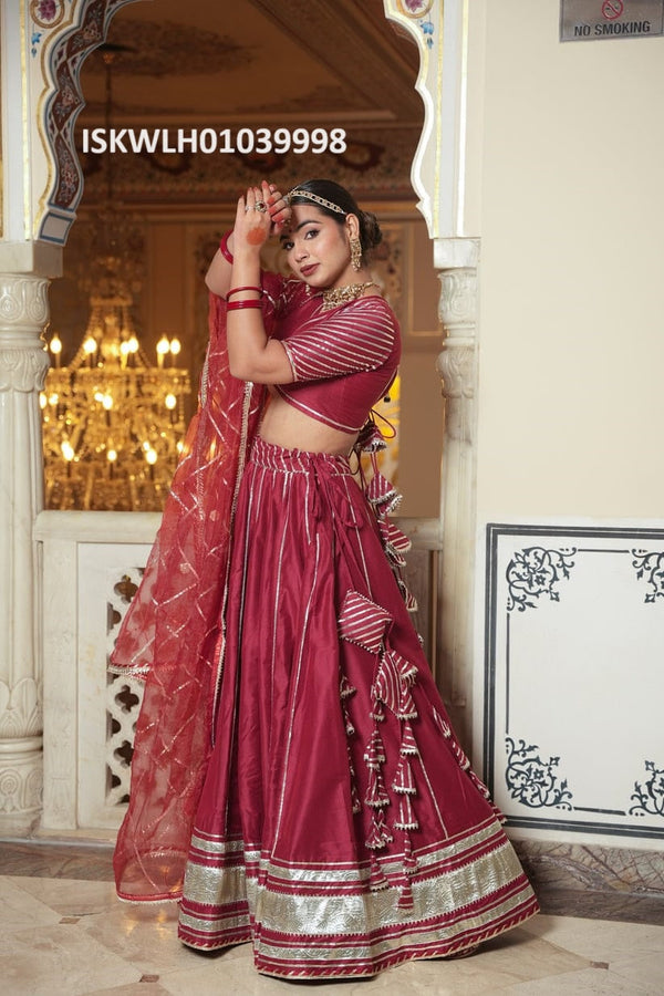 Sequined Cotton Silk Lehenga With Blouse And Organza Dupatta-ISKWLH01039998