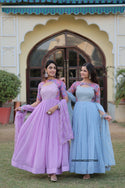 Embroidered Georgette Gown With Dupatta-ISKWGN010277540