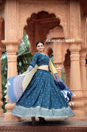 Embroidered Silk Lehenga With Blouse And Digital Printed Maslin Dupatta-ISKWLH01030789