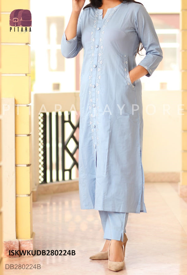 Embroidered Cotton Kurti With Pant-ISKWKUDB280224B