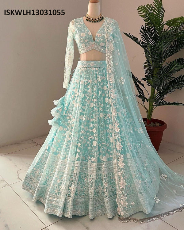 Embroidered Butterfly Net Lehenga With Blouse And Dupatta-ISKWLH13031055