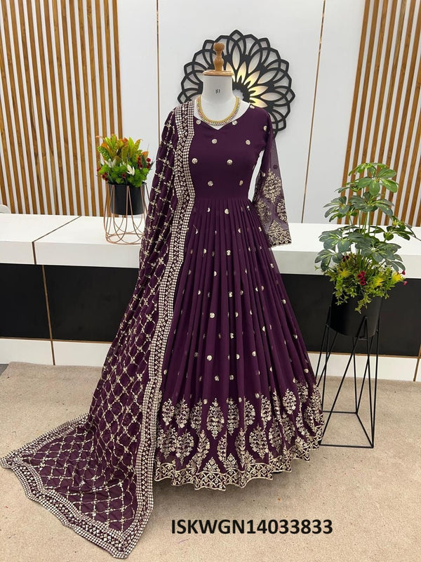 Embroidered Georgette Gown With Dupatta-ISKWGN14033833