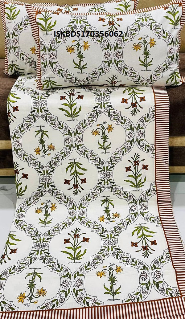 Printed Cotton Bedsheet With Pillow Cover-ISKBDS170356062