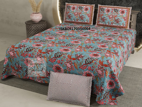 Floral Printed Cotton Bedsheet With Pillow Cover-ISKBDS170356064