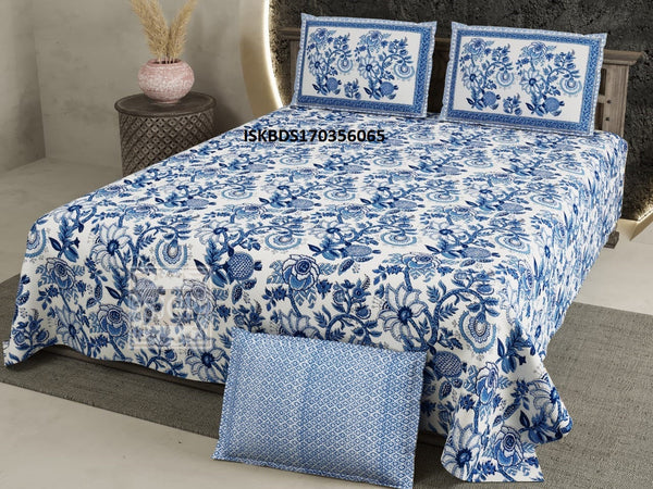 Floral Printed Cotton Bedsheet With Pillow Cover-ISKBDS170356065