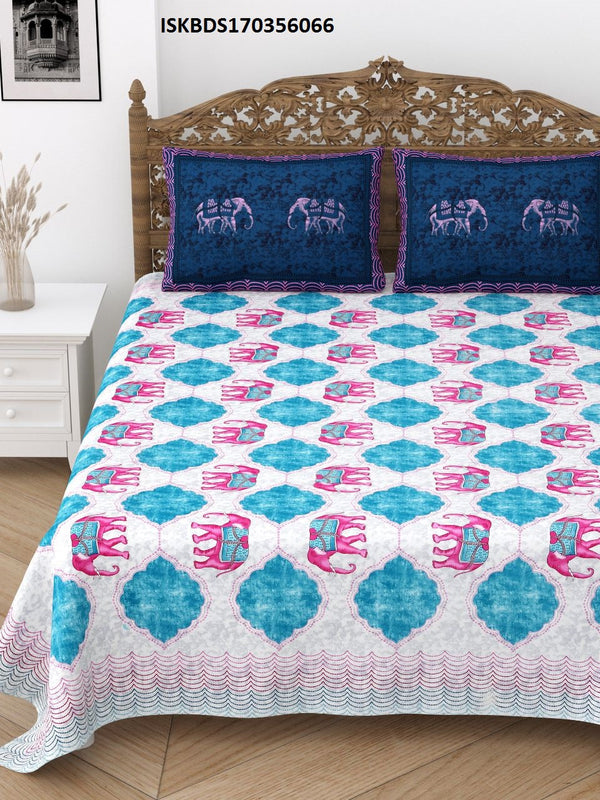 Embroidered Look Cotton Bedsheet With Pillow Cover-ISKBDS170356066