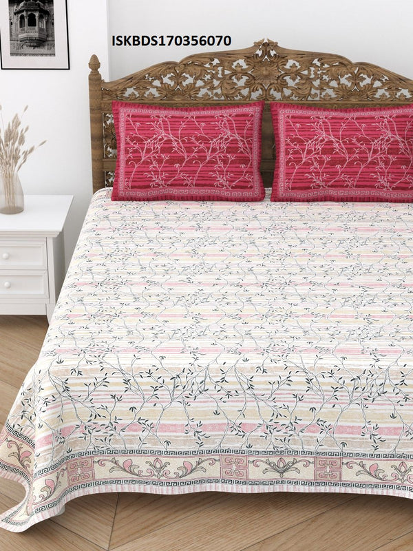 Embroidered Look Cotton Bedsheet With Pillow Cover-ISKBDS170356070