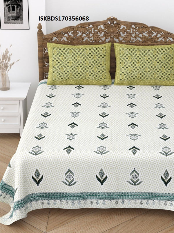 Embroidered Look Cotton Bedsheet With Pillow Cover-ISKBDS170356068