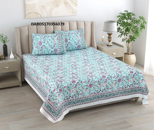 Printed Cotton Bedsheet With Pillow Cover-ISKBDS170356079