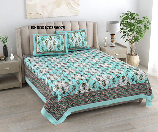 Printed Cotton Bedsheet With Pillow Cover-ISKBDS170356079