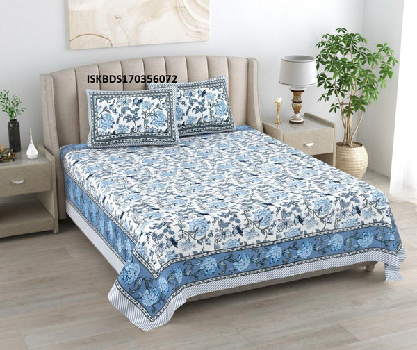 Printed Cotton Bedsheet With Pillow Cover-ISKBDS170356072