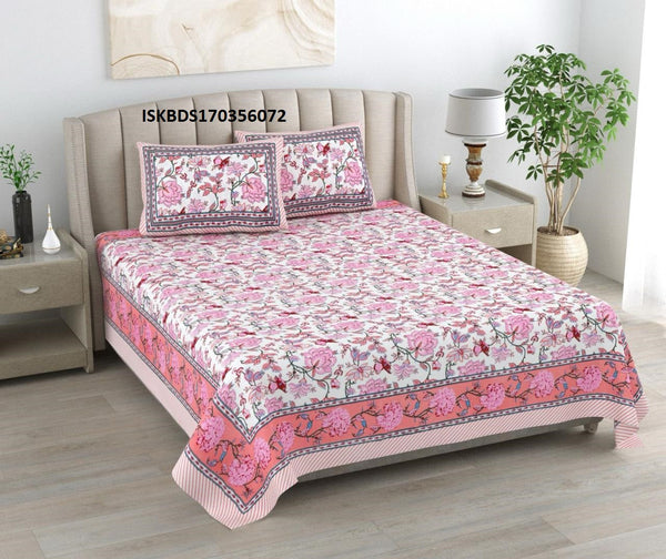 Printed Cotton Bedsheet With Pillow Cover-ISKBDS170356072