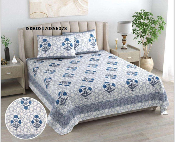 Printed Cotton Bedsheet With Pillow Cover-ISKBDS170356073