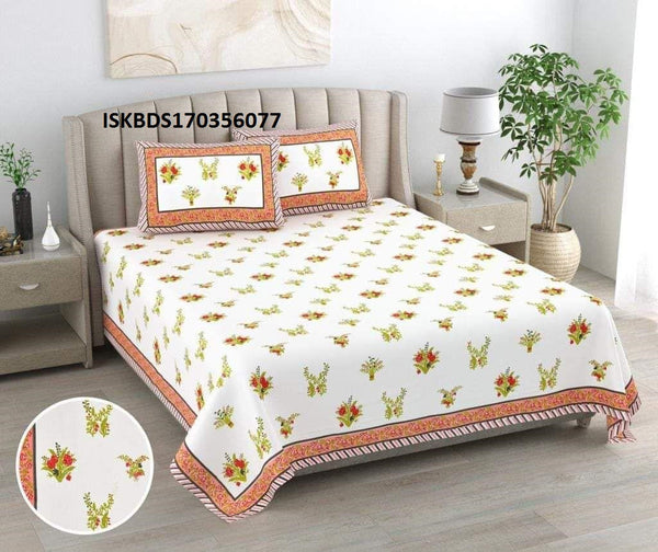Printed Cotton Bedsheet With Pillow Cover-ISKBDS170356077