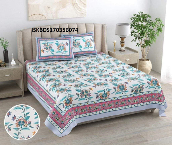 Printed Cotton Bedsheet With Pillow Cover-ISKBDS170356074