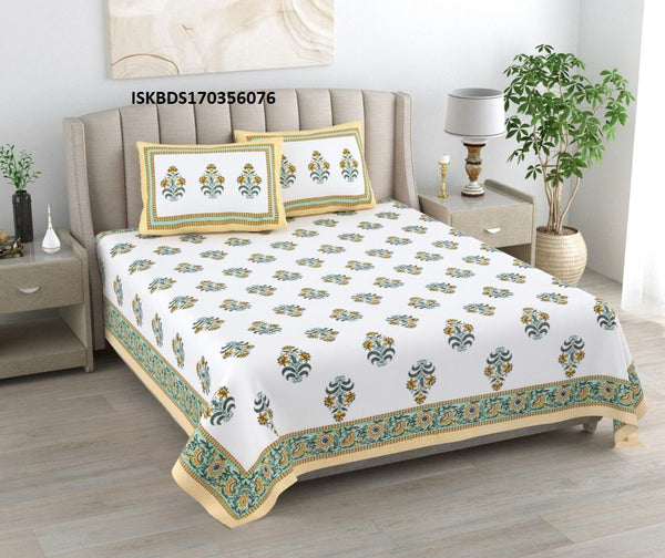 Printed Cotton Bedsheet With Pillow Cover-ISKBDS170356076