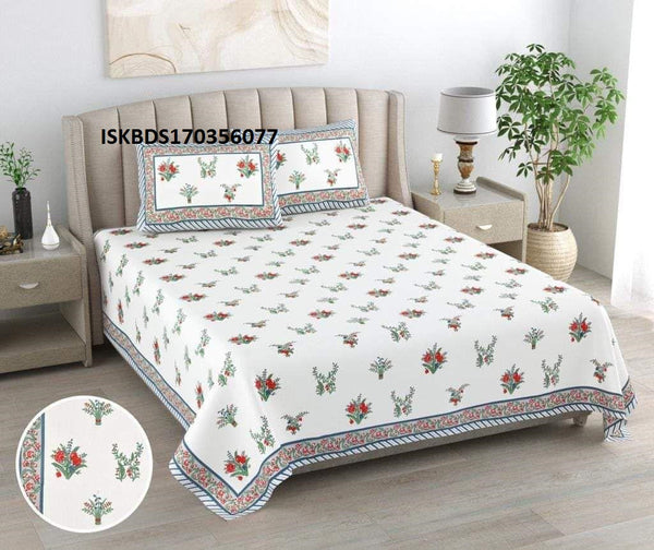 Printed Cotton Bedsheet With Pillow Cover-ISKBDS170356077