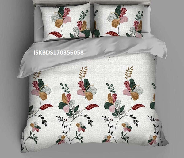 Printed Glace Cotton Double Bedsheet With Pillow Cover-ISKBDS170356058