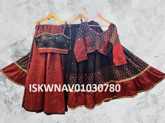 Sequined Cotton Lehenga With Blouse And Printed Dupatta-ISKWNAV01030780