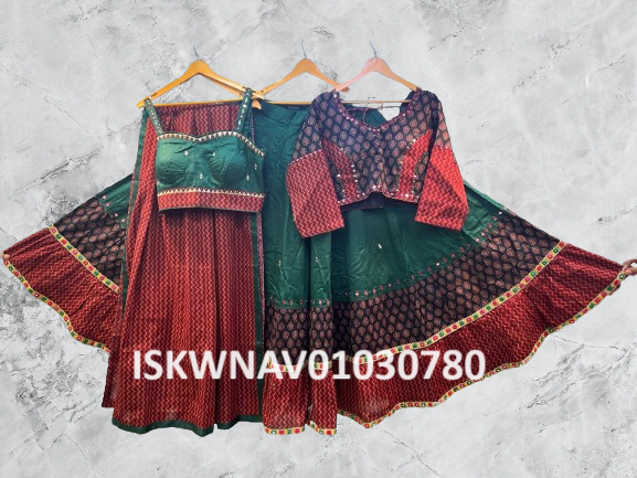 Sequined Cotton Lehenga With Blouse And Printed Dupatta-ISKWNAV01030780