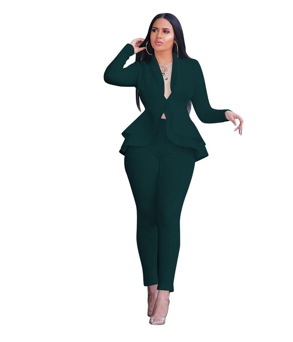 New Women Set Full Sleeve Ruffles Blazers Pants Suit Two Piece Set Office  Lady Business Wear