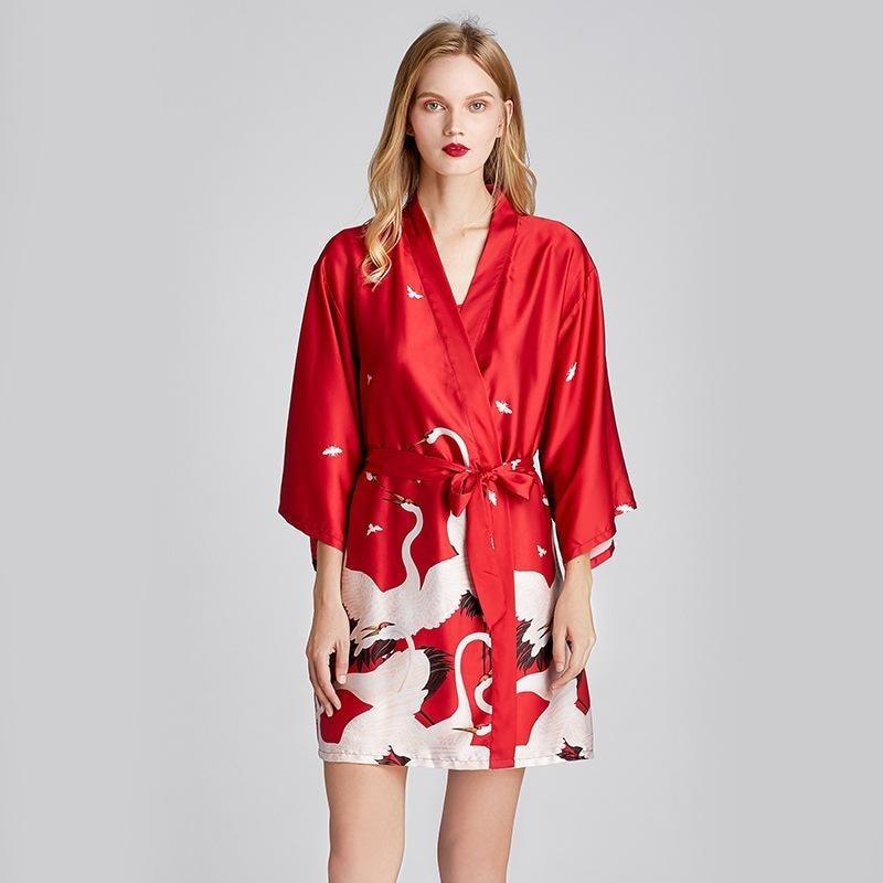 ADOME Women Short Satin Kimono Robe Lingerie Nightgown Sleepwear Silk  Bathrobe at  Women's Clothing store