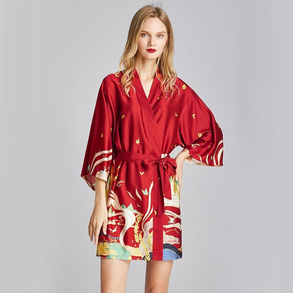Feathers Long Sleeve Bathrobe Women Nightwear Sleepwear Casual Soft Satin  Kimono Robes With Belt Female Sexy Loungewear - Robes - AliExpress