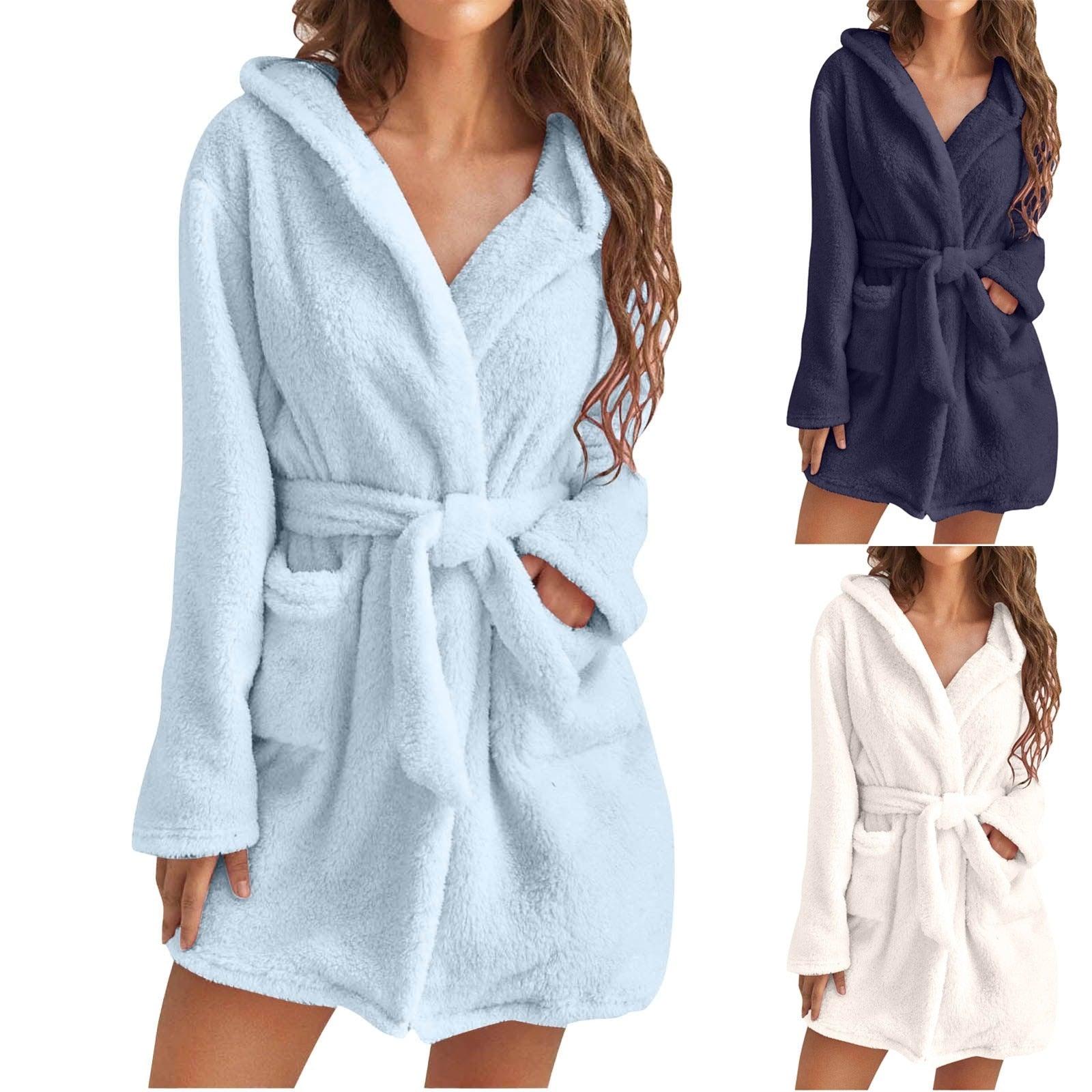 ESPRAL Plush Robes for Women, Winter Long Fleece Bathrobe, Lightweight Warm  Dressing Gown Loungewear with Pockets & Buttons,Khaki,L at Amazon Women's  Clothing store