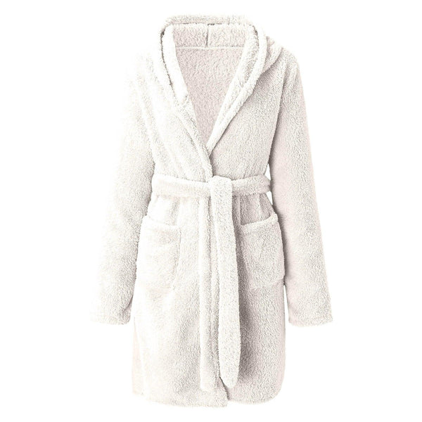 Women Winter Plush Thermal Long Bath Robe Lengthened Shawl Hooded Bathrobe Warm Kimono Dressing Gown Flannel Bath Robe Sleepwear - Ishaanya