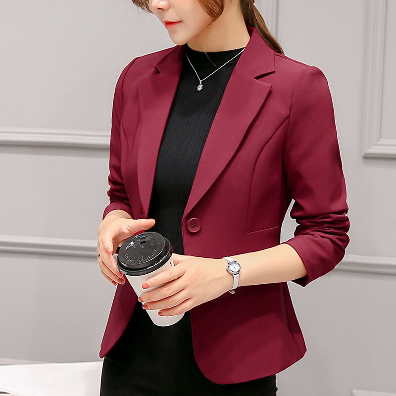 Women Suit Jackets Work Office Slim Ladies Top Blazer Short Design Long  Sleeve Feminino Wine Red Navy Blue Gray 211006 From Bai05, $16.62
