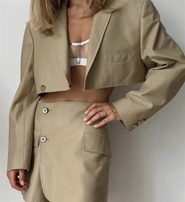 XEASY Women Blazer Clothing Two Piece Set Women Suits With Skirt