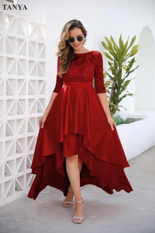 Lace Red Short and Long Formal Dresses, Custom Prom Dresses - STACEES