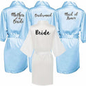 blue pink robe bride bridesmaid robe with white black letters mother sister of the bride wedding gift bathrobe kimono satin robe - Ishaanya