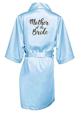 blue pink robe bride bridesmaid robe with white black letters mother sister of the bride wedding gift bathrobe kimono satin robe - Ishaanya