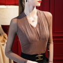 Early Autumn New Long-sleeved Tops Female Fashion Temperament V-neck - Ishaanya