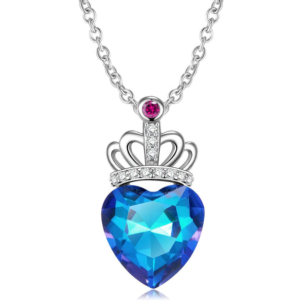 Blue Light Peach Heart Crown Necklace S925 Sterling Silver - Ishaanya