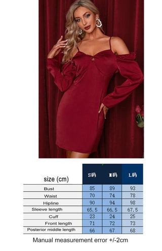 Women’s Silky Off The Shoulder Puffed Sleeve Mini Dress With Keyhole Neckline And Thin Shoulder Straps - Ishaanya